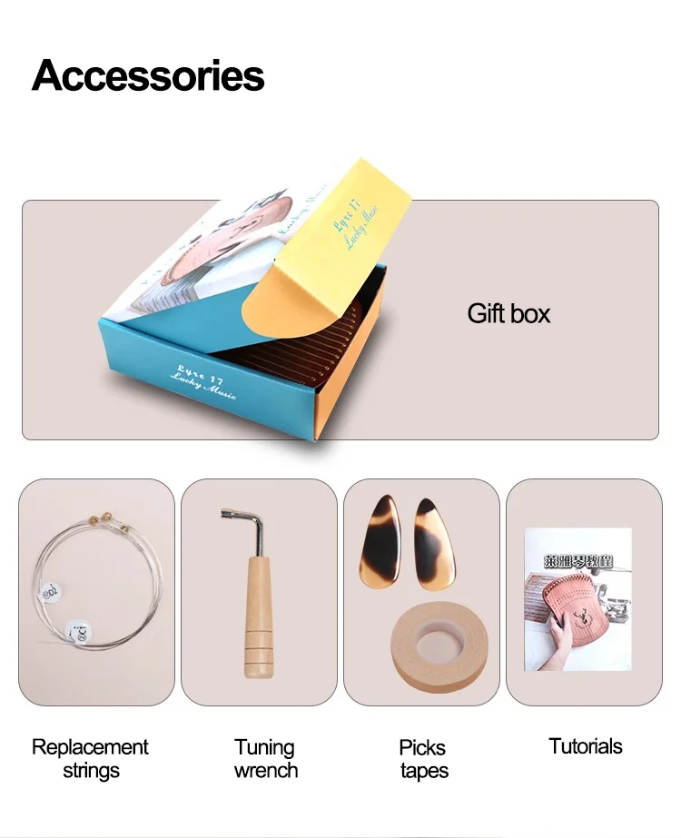 Description Picture 6 of item17 Strings Lyre Harp Harpika Held Piano Children Early Educational Finger Playing Keyboard With Replacement Strings