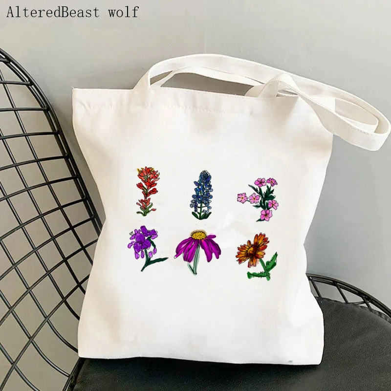Women Shopper bag Wildflowers Photographic Kawaii Bag Harajuku Shopping Canvas Shopper Bag girl handbag Tote Shoulder Lady Bag