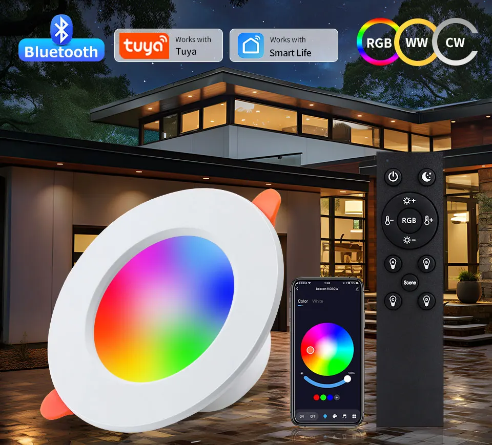 Description Picture 2 of item1-4Pcs Tuya Smart LED Downlight 220V 10W RGB WW CW Bluetooth Ceiling Lamp With Remote Control Dimmable For Bedroom Living Room