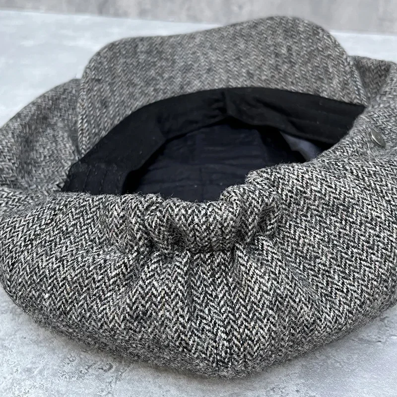 Wool Herringbone Tweed Beret Man Newsboy Cap Big Size XL 8 Panel Hat Baker Caps Retro Gatsby Hats Apple Male Winter Hat