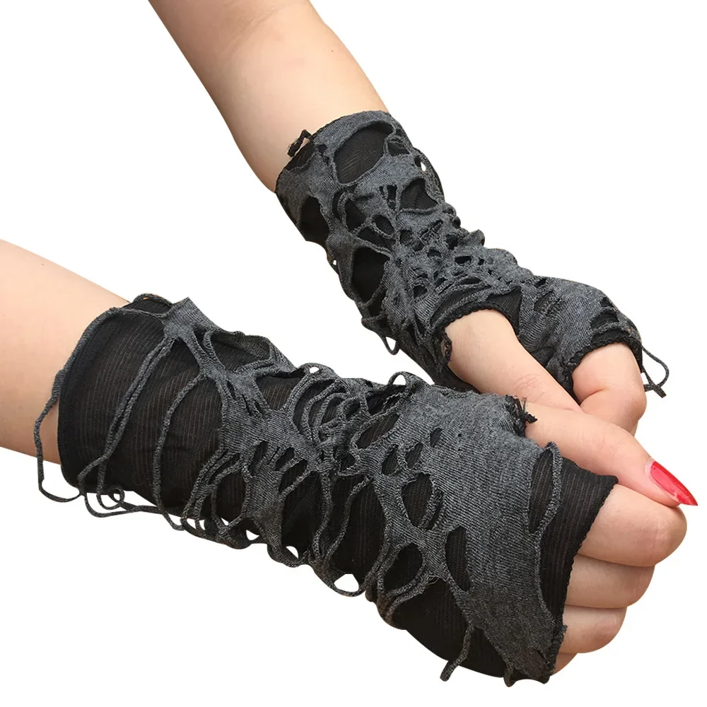 цена Sexy Gothic Black Fingerless Long Gloves Halloween Gloves Beggars Y2K Black Hole Punk Dark Cosplay Gloves
