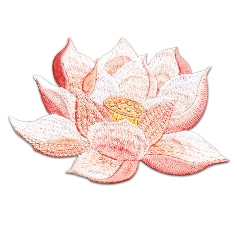 5pcs Embroidery Lutus 9.5x6.5cm Iron-on fabric patch Chinese artist For decorate cloth Fans T-shirt Jeans Handcraft gift pack
