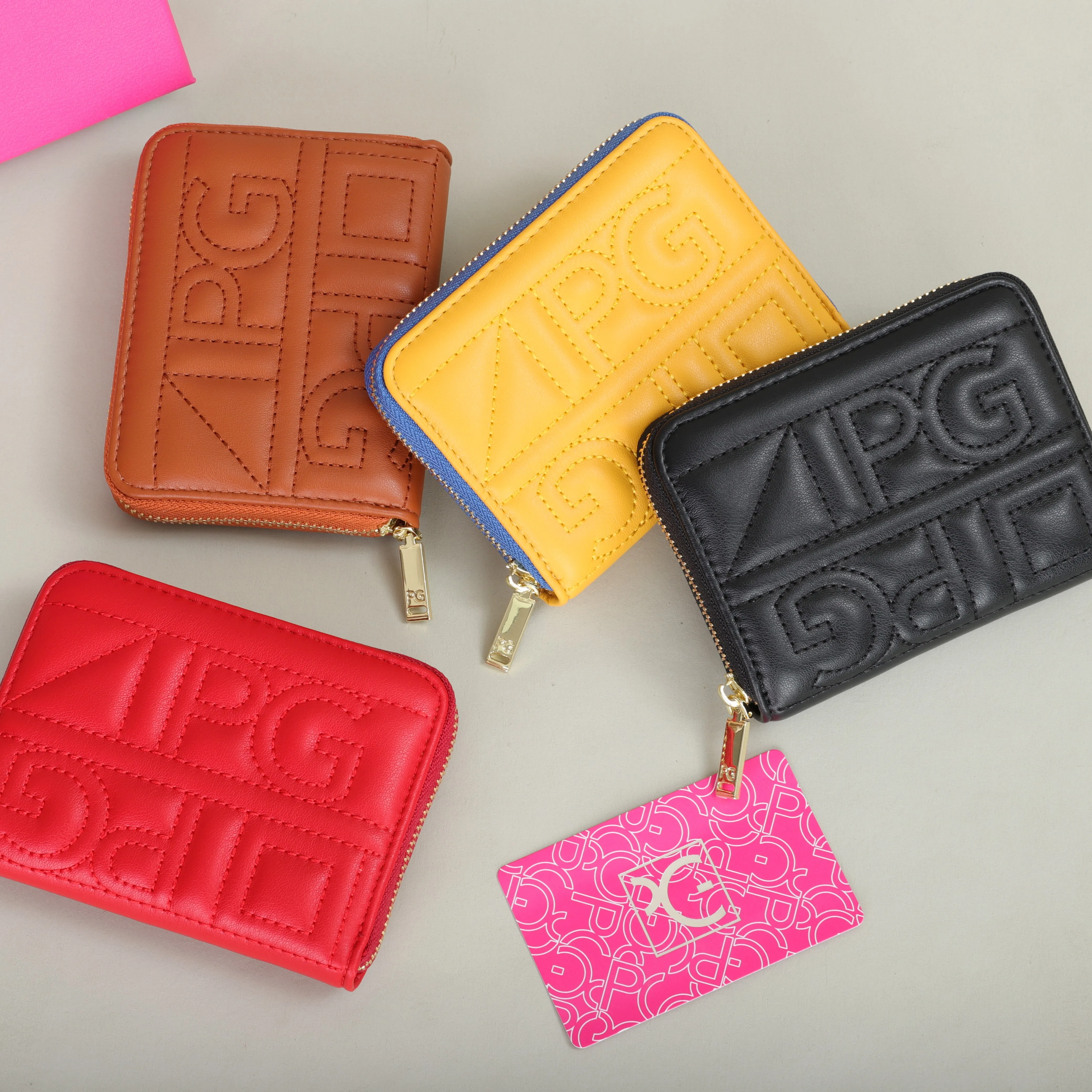 Elegant letter embroidery zipper wallet front view