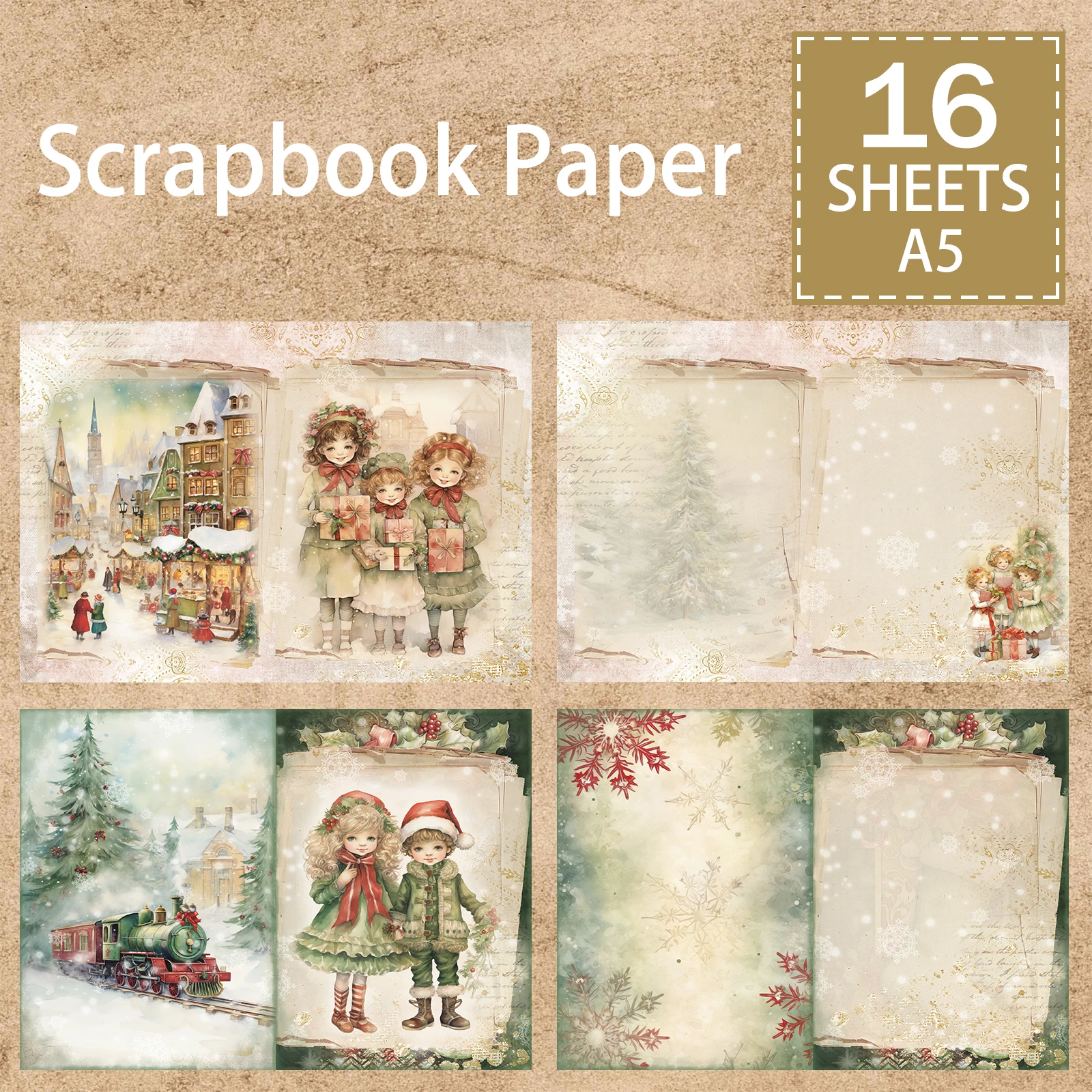 

16 Sheets A5 Size Christmas Winter Girl Gift Santa Claus And Snowman Vintage Grunge Journal Planning Scrapbooking