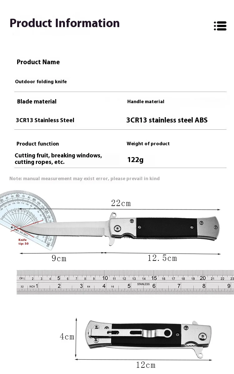Outdoor Portable Folding Knife Multi-Purpose Stainless Steel Survival Tactical Knife with High Hardness