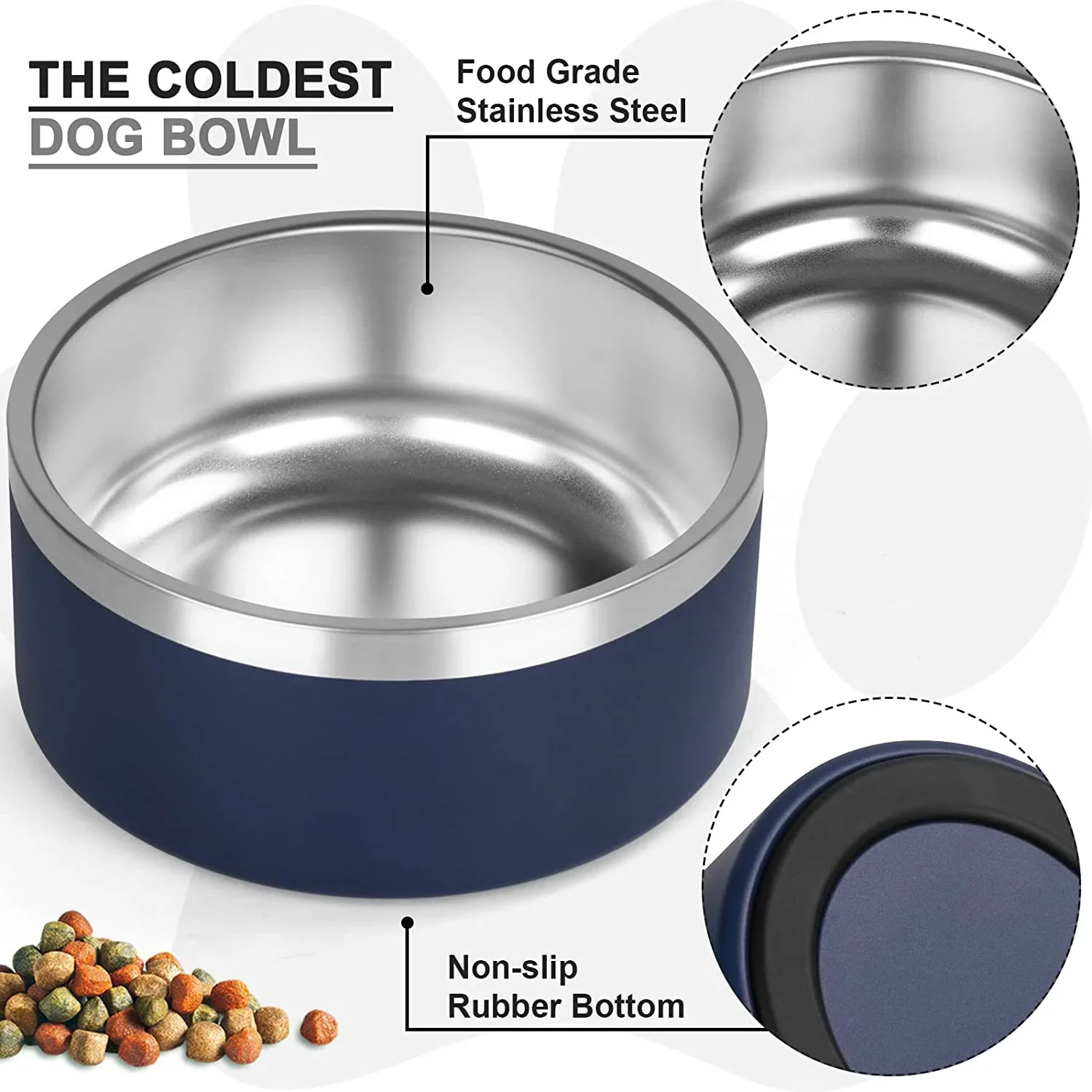 64oz Weighted Insulated Dog Bowl, Stainless Steel Dog Bowls No Spill Water  Bowl for Dogs, Non Slip Outdoor Heavy Big Dog Water Bowl for Cats, Metal