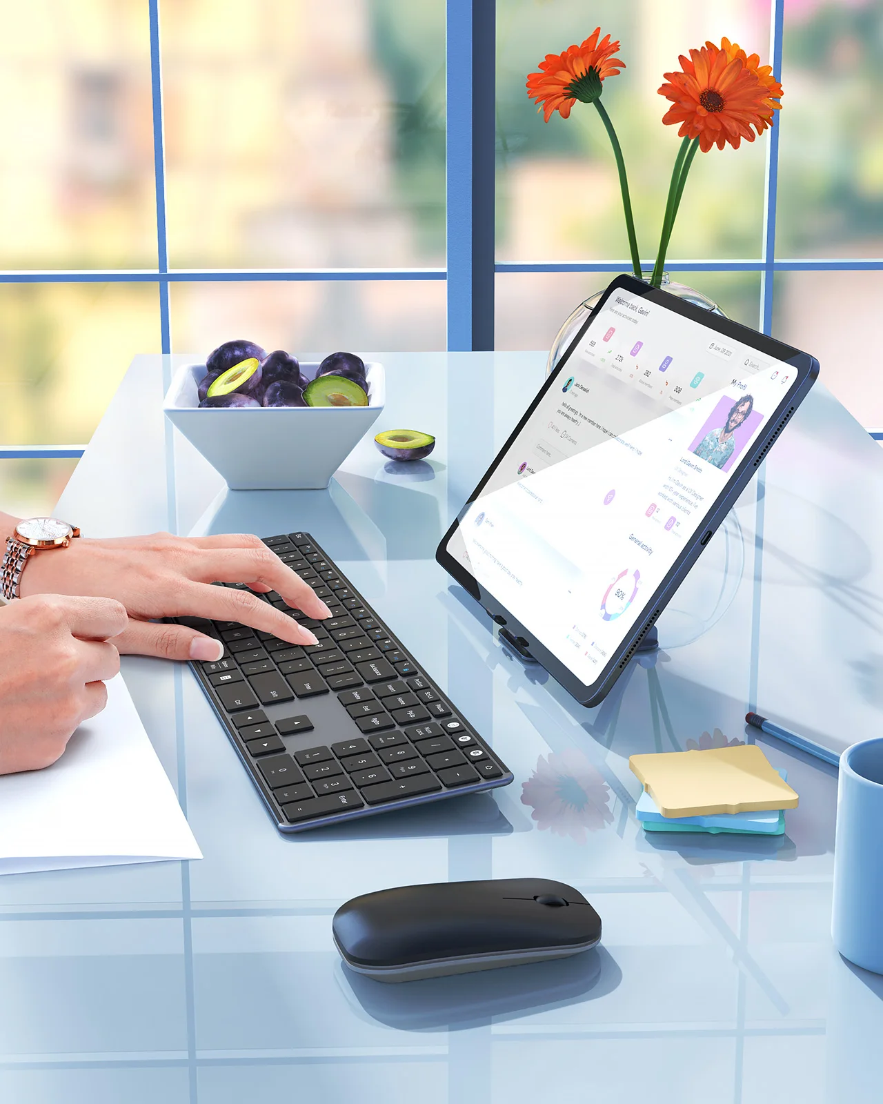 Seenda Wireless Bluetooth Teclado e Mouse Combo Multi-dispositivo Recarregável Slim Teclados e Ratos para Win Macbook Pro Air - Imagem 2