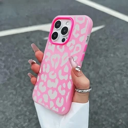 Gray Leopard Print Jelly Color Shockproof Transparent Phone Case - iPhone 15 (Rose red)