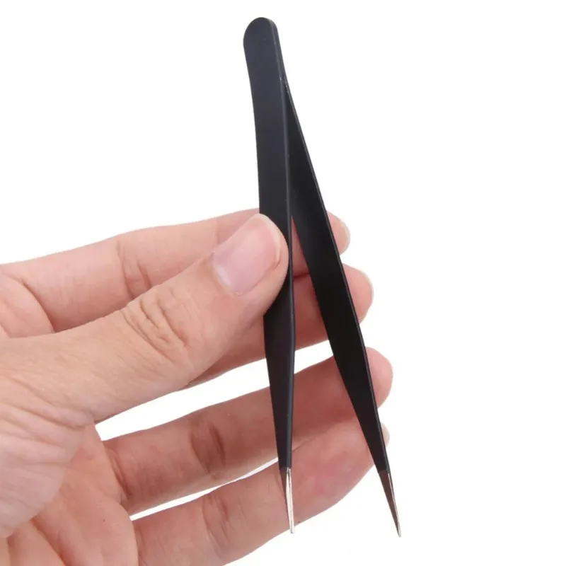 2 Pcs Stainless Steel Elbow Antistatic Nail Tweezers Nail Rhinestone Paillette Nipper Manicure Decorations Picking Tweezer Clip