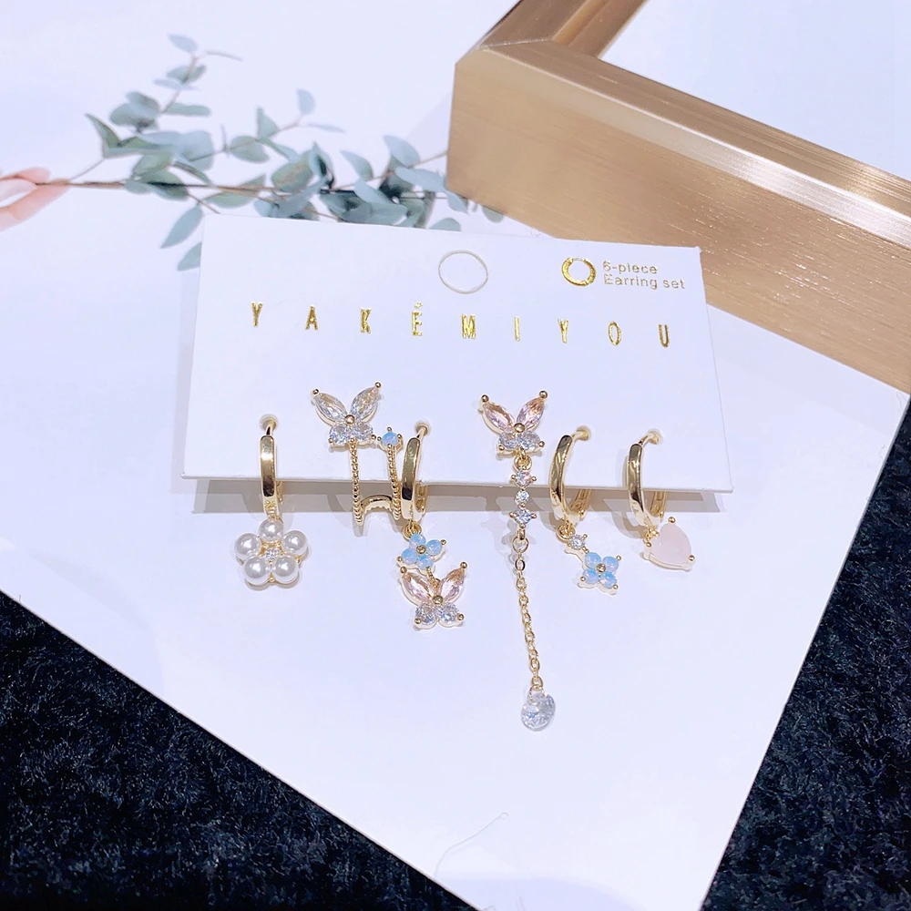 MIGGA 6pcs Pink Blue Cubic Zircon Butterfly Dangle Earrings Set for Women Luxury Mix and Match Party Jewelry 2