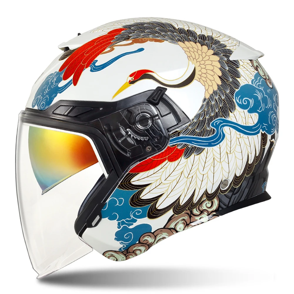 

M-3XL White Crane Open Face Motorcycle Helmet Wear-Resistant Motocross Equipment Breathable Head Protection Anti-Fall Biker Kask