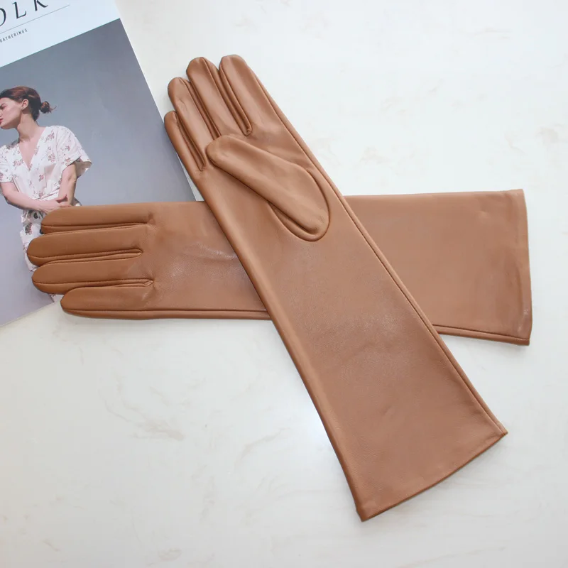 Touchscreen New Women's Long Gloves Thin Silk Lined Leather Gloves