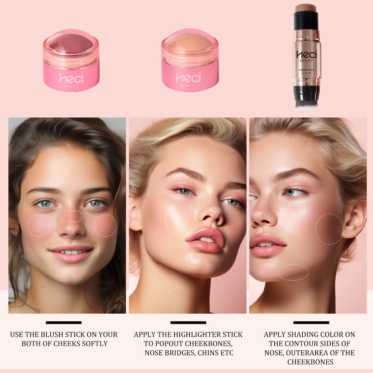 Cream Blusher + Bronzer Contour Stick Set Sunset Matte Natural Long-Lasting Face Makeup Sticks Contouring Creamy Lip Cheek Tint 4