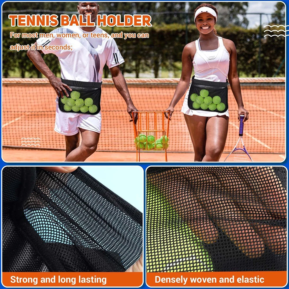 Mesh Tennis Ball Holder with Zipper Pocket Pickleball Band Wasit Pouch Storage Bag for Pickleball Accessory for Women/Men/Teens