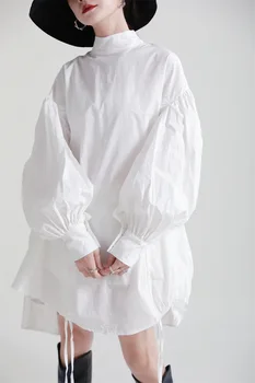 2025 Camicetta bianca da donna con coulisse irregolare di grandi dimensioni Nuovo colletto alla coreana Camicia a maniche lunghe Moda marea Primavera Autunno 1