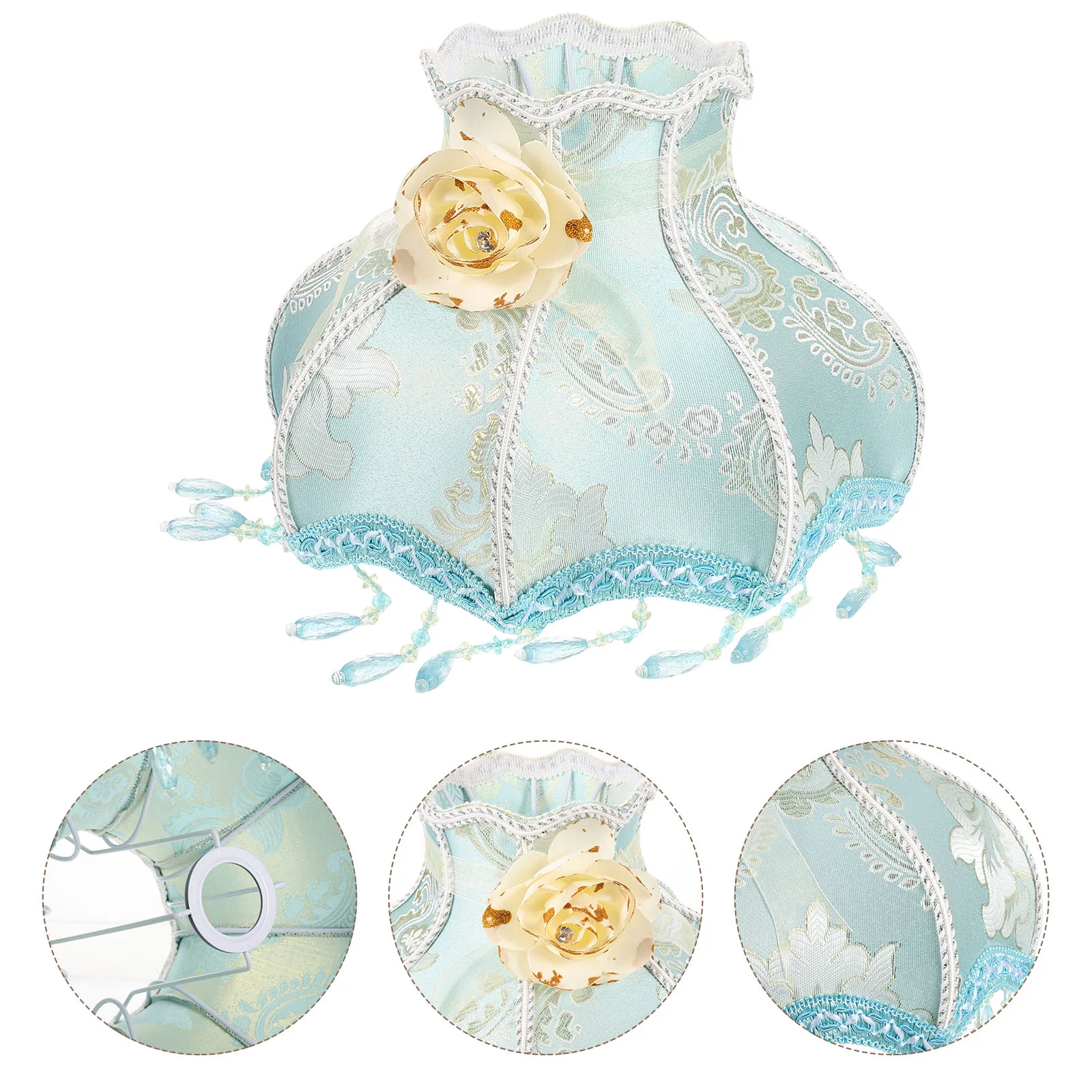 

Blue Beaded Vintage Lace Lampshade Victorian Scallop Shades Table for Hotel Replacement