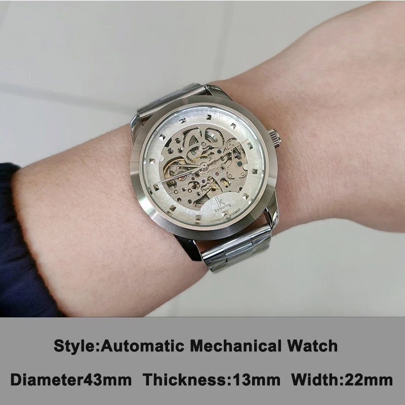 IK Colouring Luxury Watch for Men Automatic Mechanical Watches Skeleton Stainless Steel Watchbands Waterproof Man Clock Gift