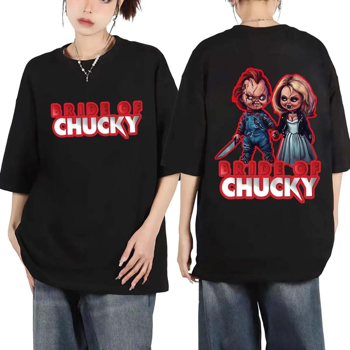 

American Horror Films Bride of Chucky Graphic T Shirts High Street Fashion Trend T-shirts Men's Women's Gothic Vintage T-shirt