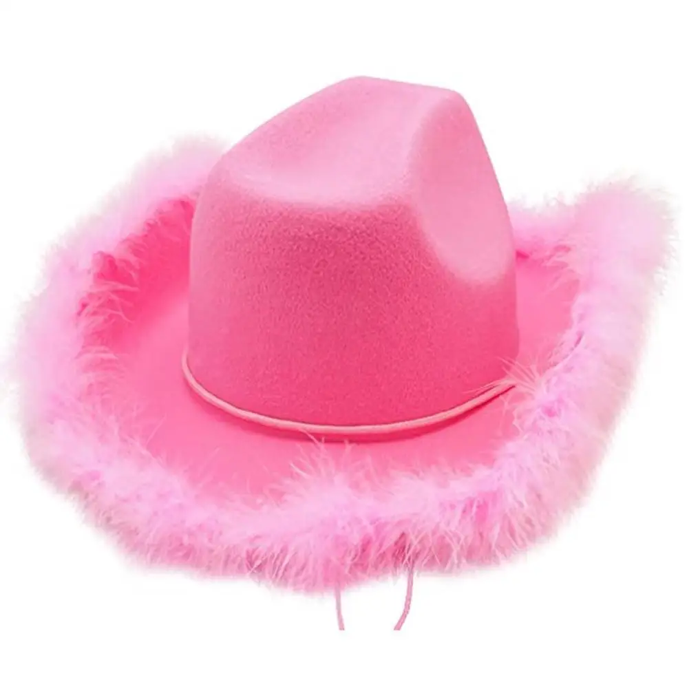 Cowgirl Hats Light Up Pink Tiara Western Style for Women Girl Rolled Fedora Caps Feather Edge Beach Cowboy Hat Sequin Party
