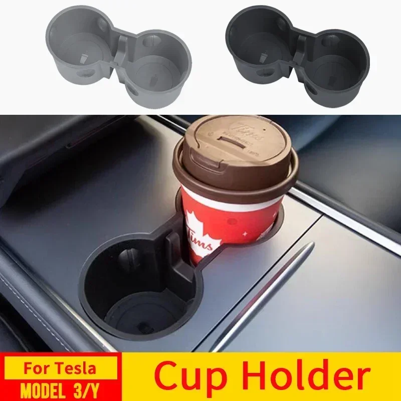 Center Console Water Cup Holder Limiter TPE Sleeve Pad with Storage for Tesla Model 3/Y