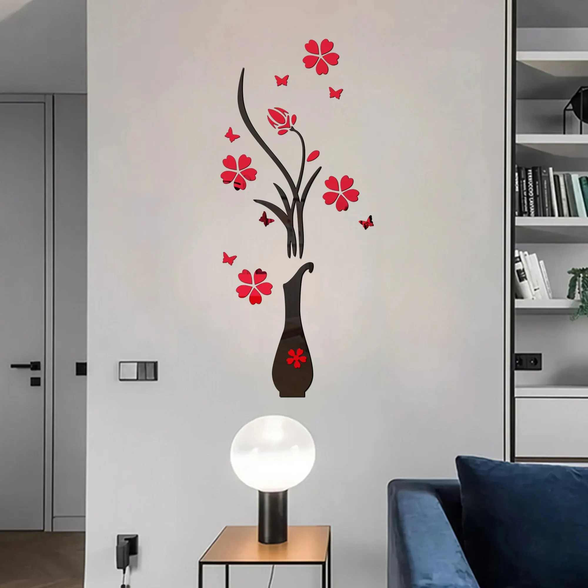 Wall Stickers Vase Plum Blossom 3D Crystal Stereoscopic Wall Sticker Living Room Background Wall Foyer Home Decoration