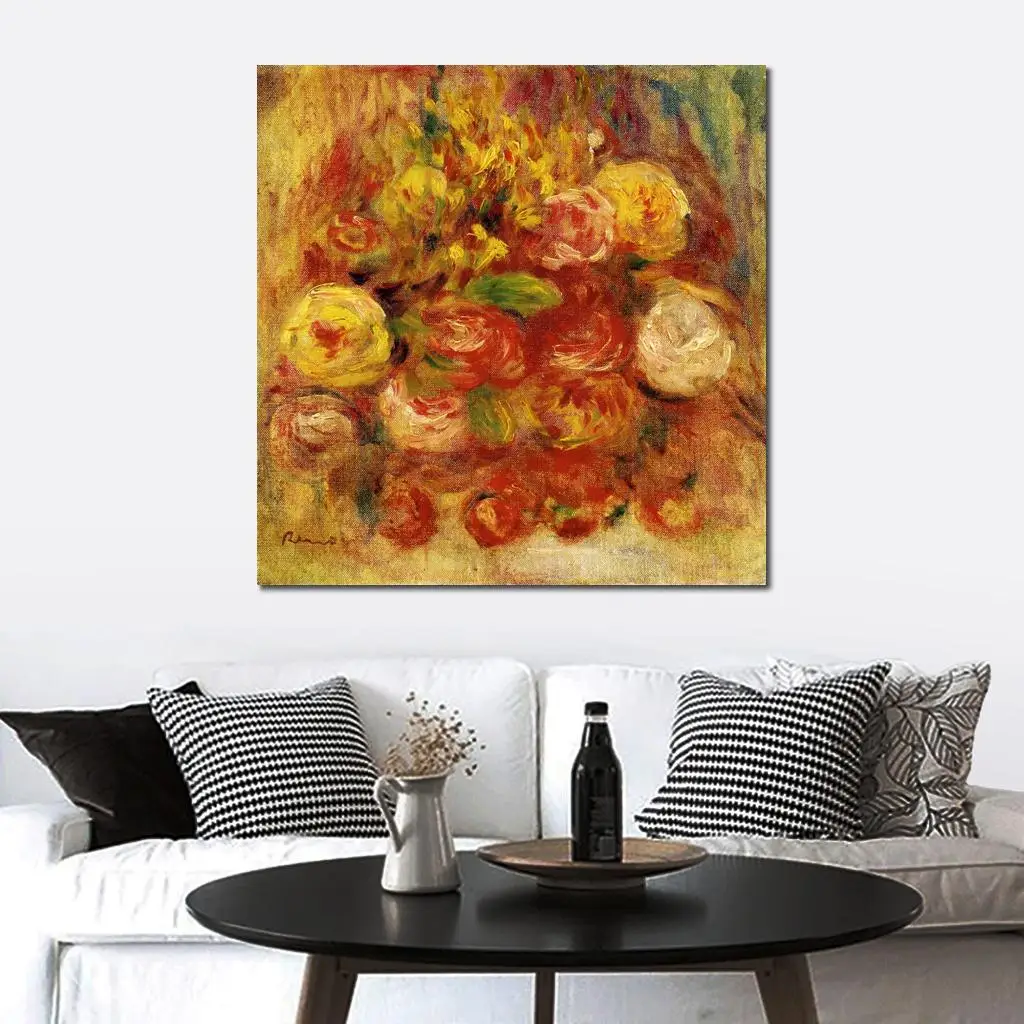 

Impressionist Canvas Art Flowers in A Vase by Pierre Auguste Renoir Paintings Hand Painted Still Life Artwork for Living Room