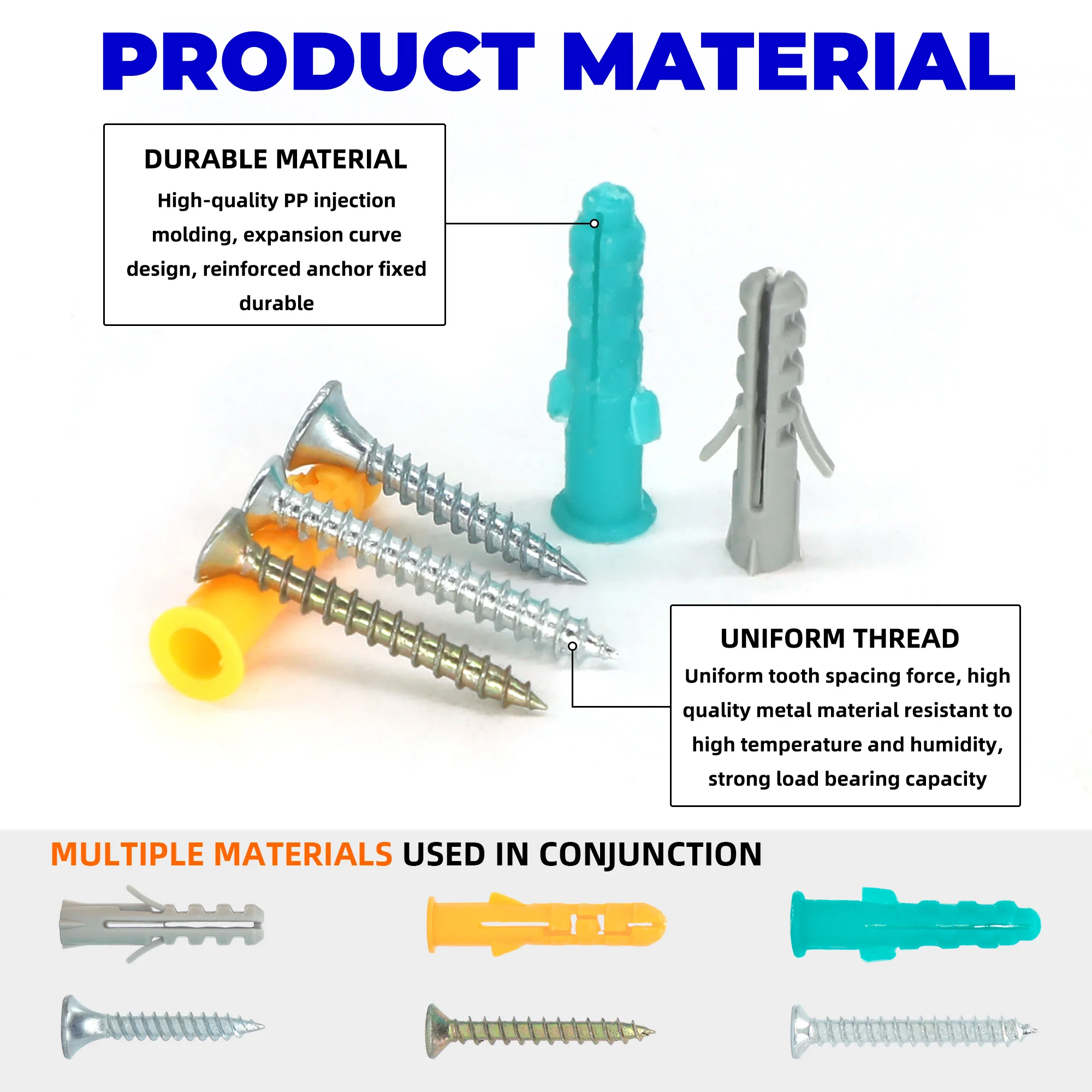 78PCS Drywall Anchors and Screws Kit, 39 Plastic Dry Wall Anchors & 39 Philips Flat Head Screws, 4 Sizes Screws and Anchor