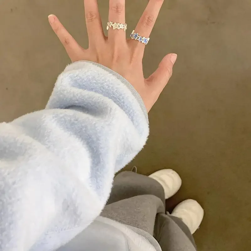 2024 New Fashion Colorful Enamel Pink Star Rings for Women Girls Cool Sweet Y2K Blue Twisted Star Open Ring Party Gifts Jewelry