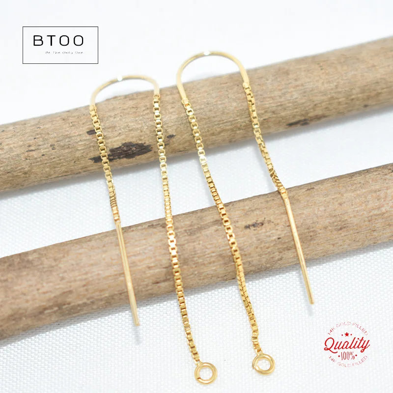 14K Gold Filled Ear Threader 1 Pair U-Threader Box Chain Drop w/Ring Gold Ear Wire for Jewelry Making