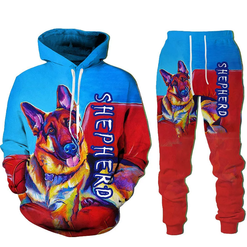Men's Autumn Dog Print Hoodies Pants Sets