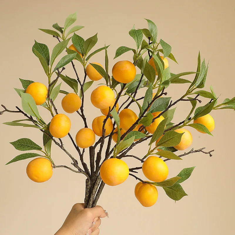 Simulation Fruit 5 Heads Of Plum Branches Home Decor Bedroom Model Room Decoration Green Plant Ornaments 1Pc artificial fruits and vegetables