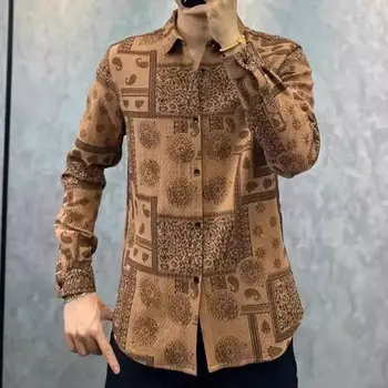 Camicia a maniche lunghe con risvolto stampato da uomo nuova per l'autunno inverno Alla moda e versatile con camicia casual abbottonata in vari colori 1