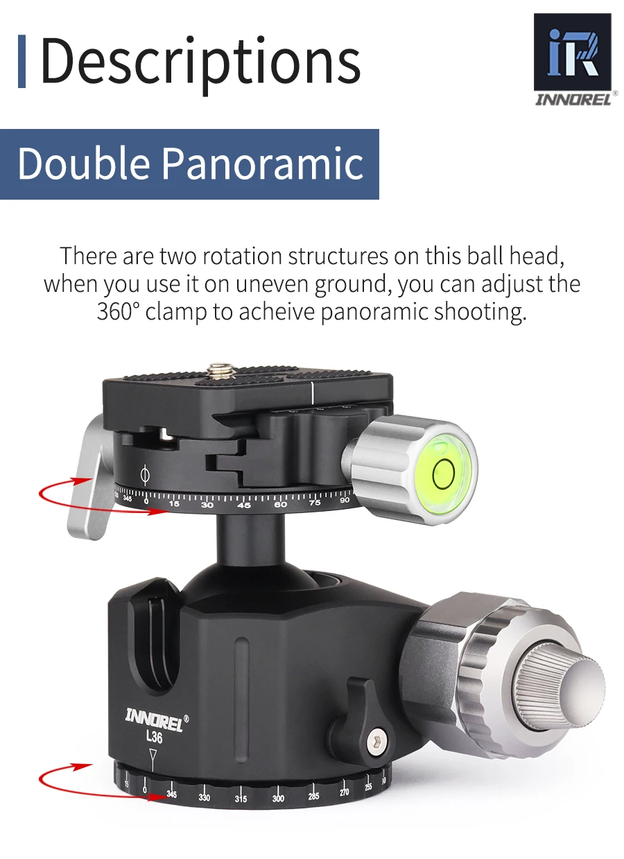 L36 Low Gravity Center Tripod Head for Heavy Duty Digital SLR Cameras with Alumi