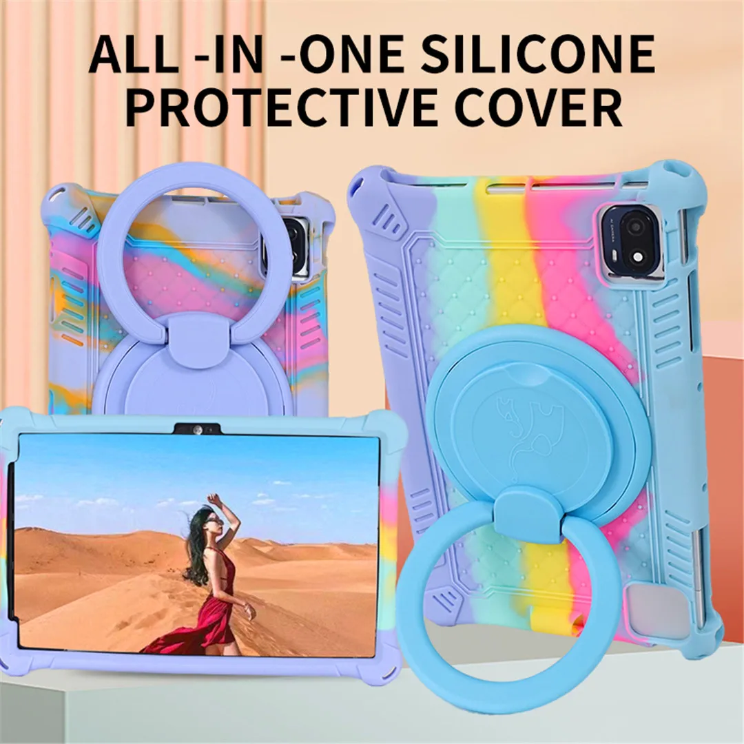 Kids-Friendly Rotating Bubble Silicone Tablet Case with Stand and Shoulder Strap