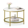 VASAGLE Round Coffee Table, Small Coffee Table with Faux Marble Top and Glass Storage Shelf, 2-Tier Circle Coffee Table 1