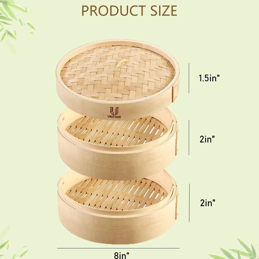 10 Inch Bamboo Steamer With Cover Chinese Steamer Dumplings Bamboo Steamer Steamed Bun Steamer for Fish Meat home