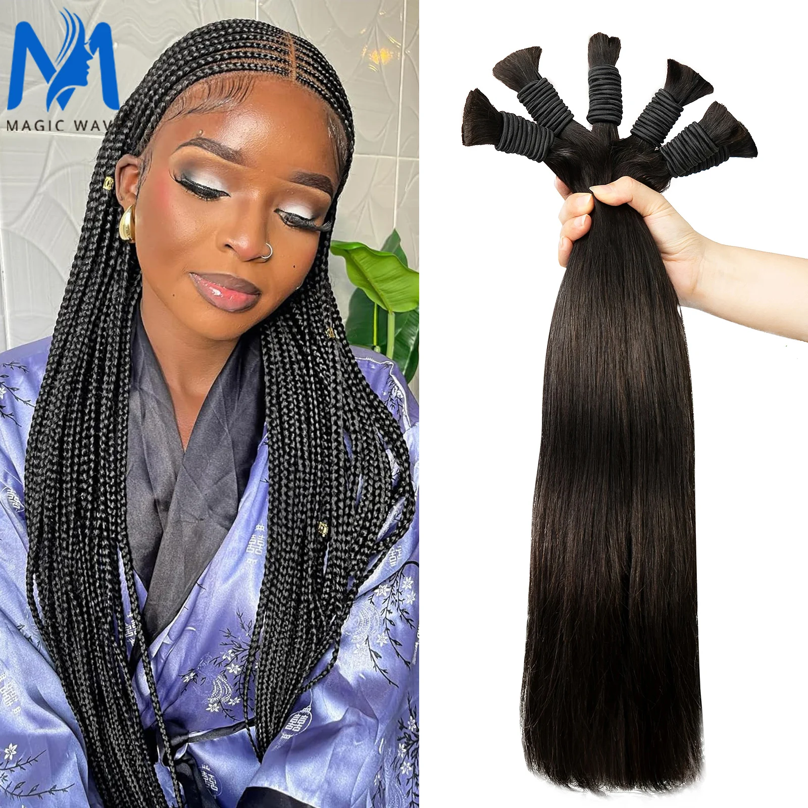 

26 28 Inches No weft Hair Bundles Hair Weaving Straight Hair Extension Bulk Natural Black Human Hair Bulk for Africa Women