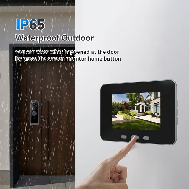2.4Ghz Wireless Video Doorbell IP65 Outdoor Monitoring Two Way Audio Intercom Door Camera PIR Motion Detection 4' IPS Screen 3