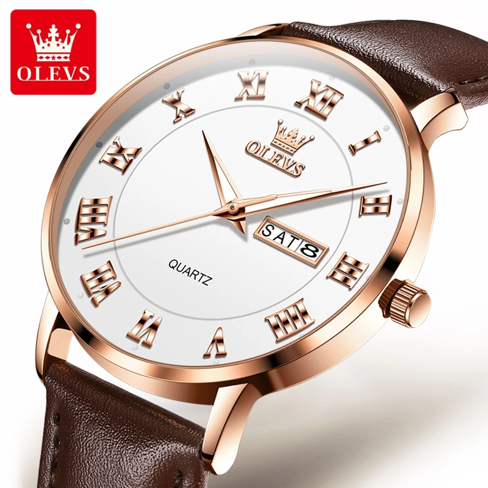 OLEVS Fashion Simple Quartz Watch for Men Leather Strap Waterproof Week Date Mens Watches Top Brand Luxury Relogio Masculino kinbor linglan flower week plan notebook pu leather high appearance efficiency booklet daily calendar libretas kawaii papeleria