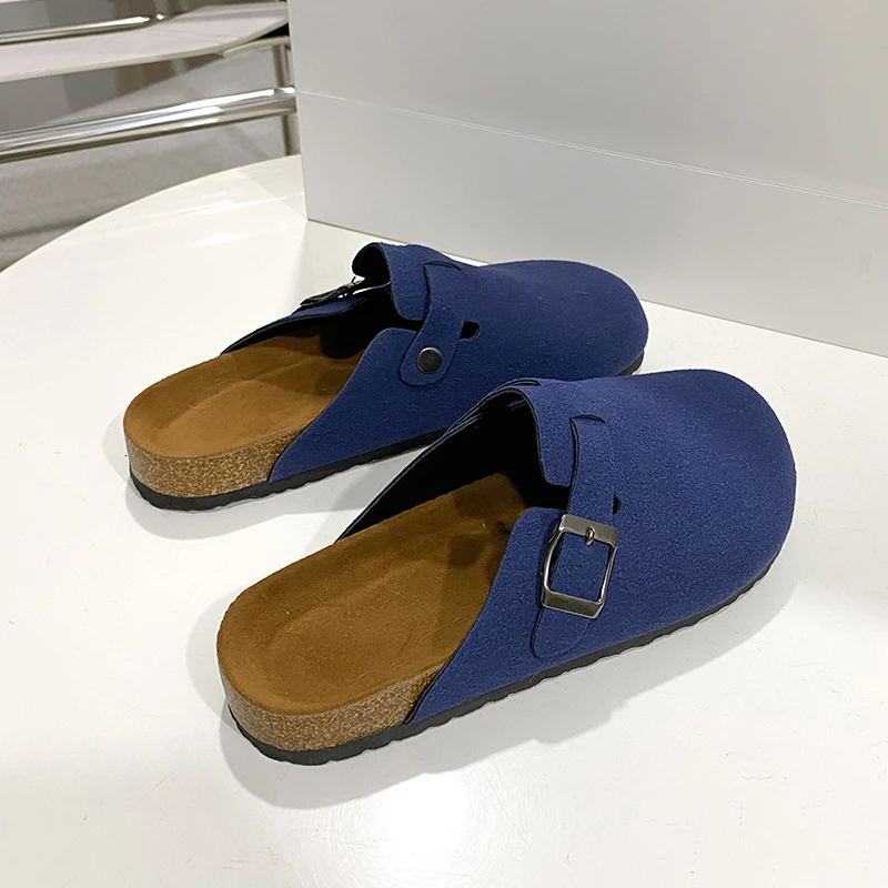 Classic Fashion Women's Suede Mules Slippers Men Clogs Cork Insole Sandals with Arch Support Outdoor Beach Slides Home Shoes 4