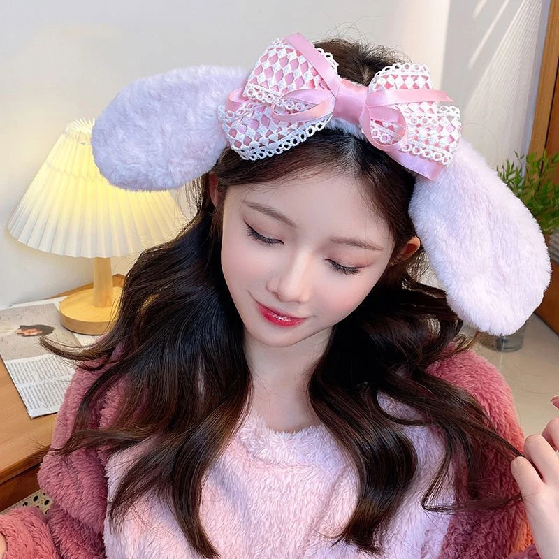 

Новинка Осень-зима супер милый бант большие уши мультяшный пушистый ободок для волос искусственная Милая повязка на голову для девушек