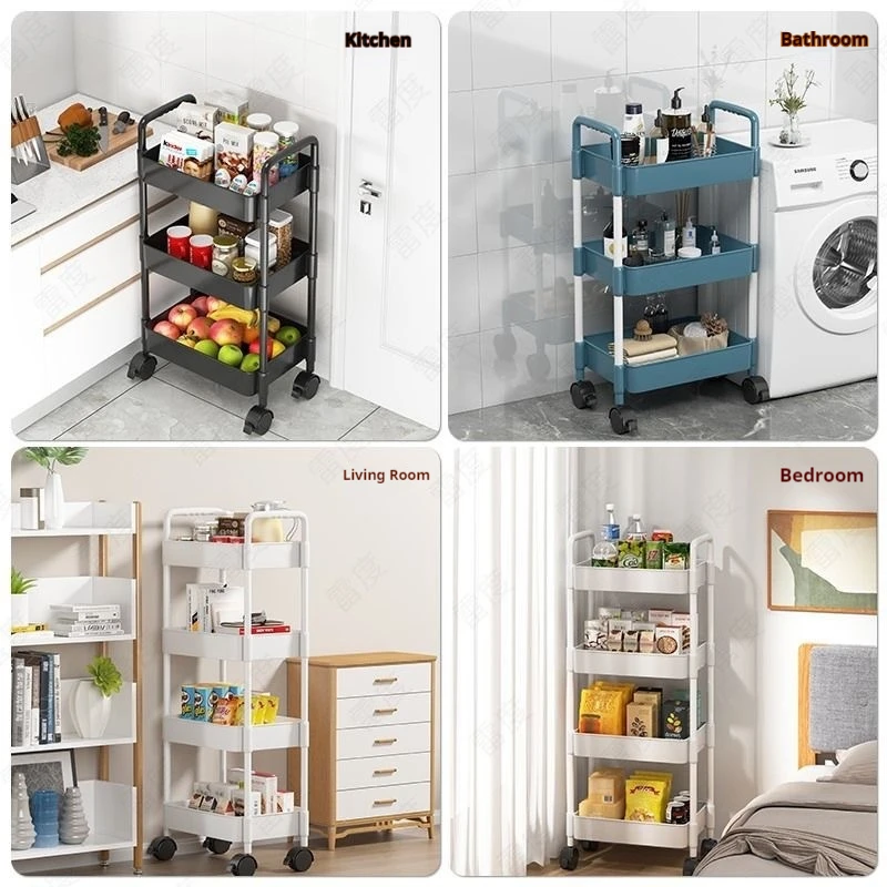 Multi-Layer Mobile Kitchen Shelves Organizer Trolley Rack Floor Standing Bookshelf Fruit An Vegetable Basket Snack Storage Rack Storage Rack Bookshelf Storage Rack Rolling Storage Cart