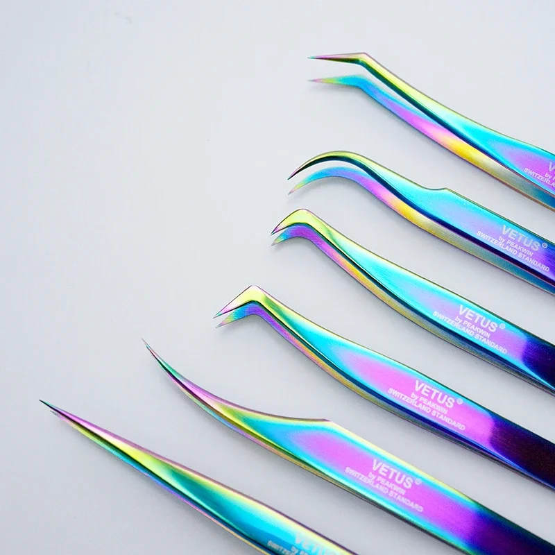 1pcs New VETUS Eyelash Extension Tweezers Stainless Steel Superhard Colorful Lashes Tweezers High Precision Anti-Static Tweezers 2
