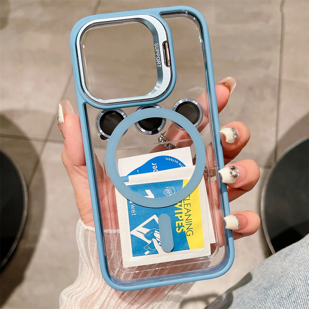 Premium Magnetic Stand Glass Lens Protection Phone Case with Magsafe Compatibility and Shockproof Design