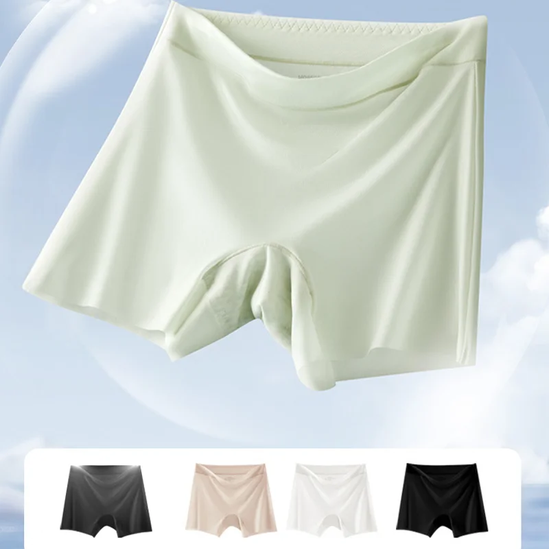 Summer Ice Silk Ultra-thin Quick-drying Boxer Brief Women 4pcs Seamless High waist Panties Plus Size Female Safety Underwear high waist panties high waist underwear seamless panties