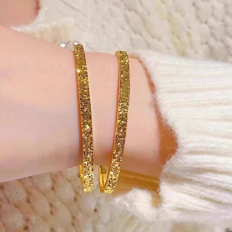 

S999 Pure Silver Ice Yellow Gold Bracelet Female Heavy Industry Solid Simple Bracelet Bracelet Carven Design Bracelet bracciale