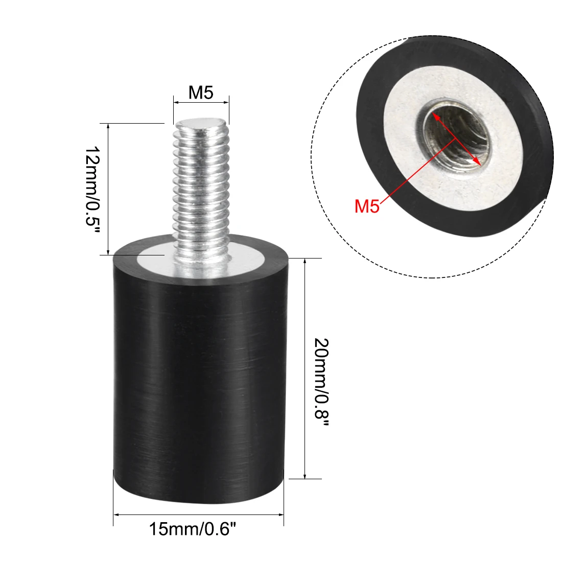 Tampon amortisseur cylindrique caoutchouc Ø16 x 8 mm • Tige filetée M4 x 10  mm