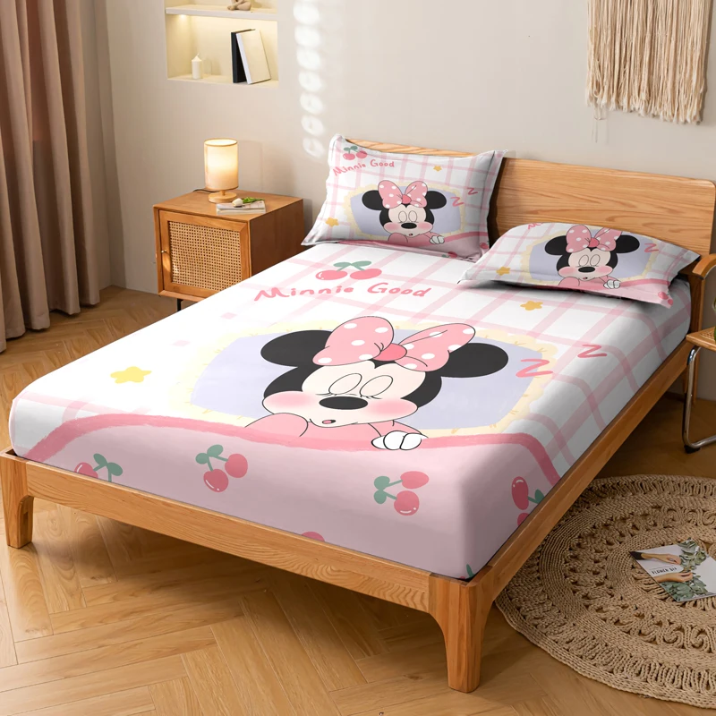 1 cartoon cute Minnie pattern digital printed frosted Fitted Sheet,bedroom printed bed cover,bedding(No pillowcase) 3