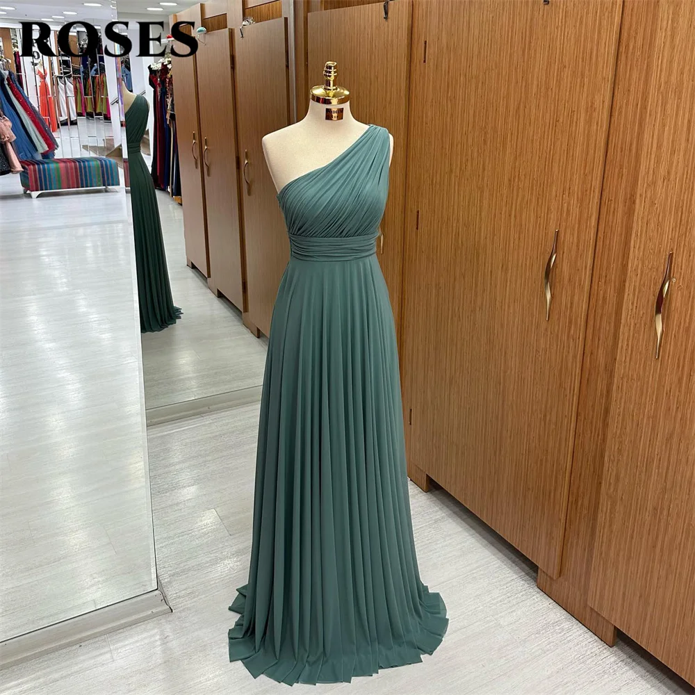 Audrey Un Hombro Encaje Y Gasa Vestidos Verde Oliva