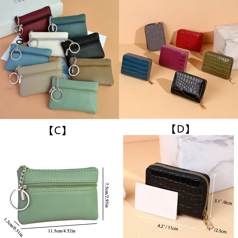 Women Men Kids Mini Wallet Double Zipper Coin Purse Multifunctional Small Coin Credit Card Key Ring Wallet